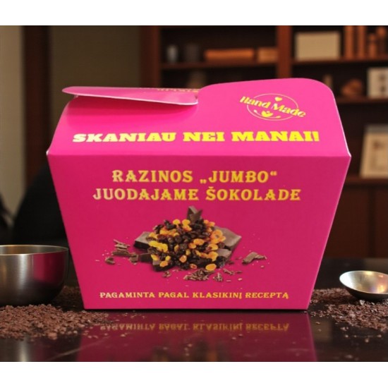 Dražė razinos Jumbo 72 % juodajame šokolade, 125 g – Biržų Šokoladas