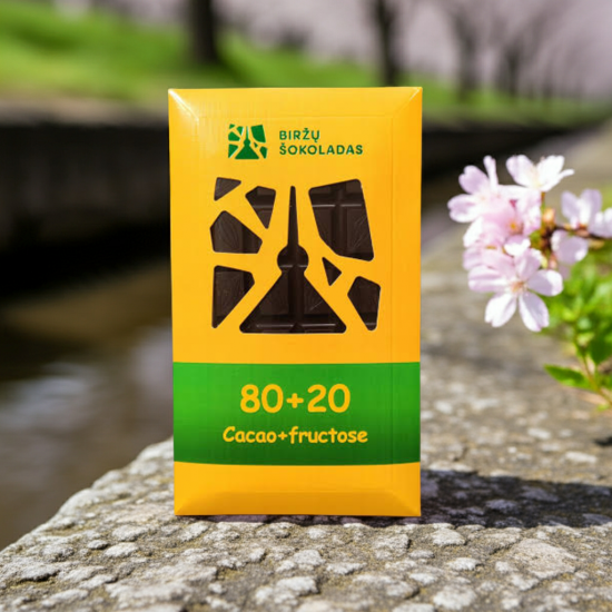 Šokoladas "80+20" su fruktoze Šokoladas "80+20" su fruktoze