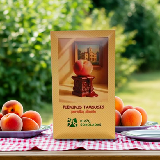Pieninis tamsusis šokoladas persikų skonio Pieninis tamsusis šokoladas persikų skonio