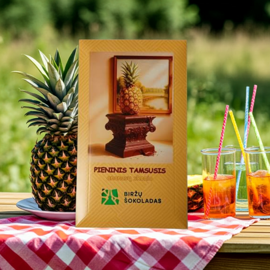 Pieninis tamsusis šokoladas ananasų skonio Pieninis tamsusis šokoladas ananasų skonio
