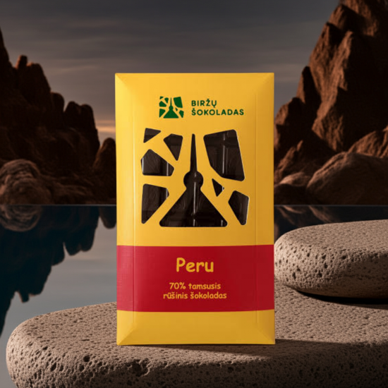 Rūšinis tamsusis 70% šokoladas PERU Logo-birzu-sokoladas
