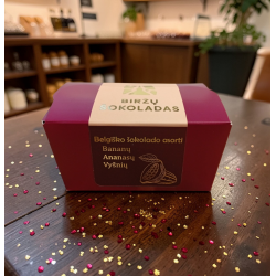 Belgiško šokolado asorti BANANŲ, ANANASŲ, VYŠNIŲ skoniai