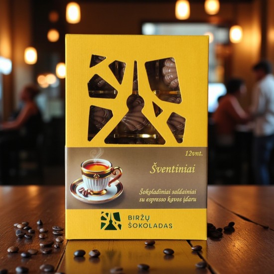 Šokoladiniai saldainiai "Šventiniai" su espresso kavos įdaru Šokoladiniai saldainiai "Šventiniai" su espresso kavos įdaru
